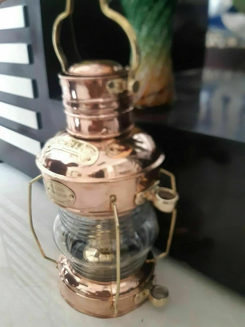 Nautical Maritime Light Brass & Copper Anchor Oil Lamp Ship Lantern Boat Hanging