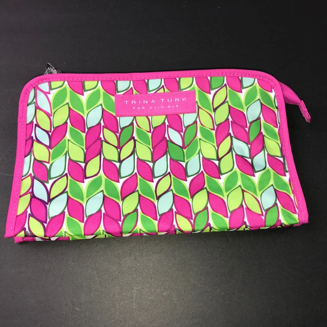 Trina Turk For Clinique Pink Green Makeup Bag Leaf Pattern Cosmetic Travel Bag