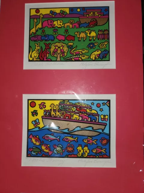 Three Holly Sue Foss NOAHS ARK Matted Art Serigraph Signed Pieces - 26" x 12" 3