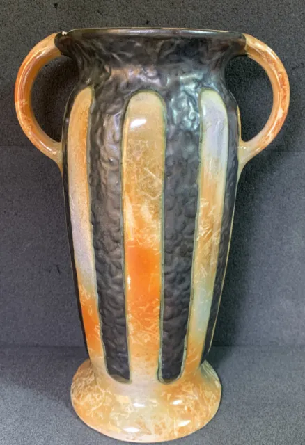 Ditmar Urbach Czechoslovakian Alienware Orange Double Handled Vase, 9 1/2” AS IS