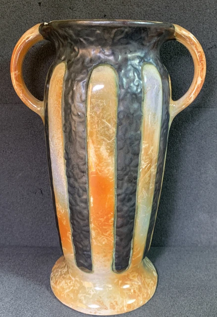 Ditmar Urbach Czechoslovakian Alienware Orange Double Handled Vase, 9 1/2” AS IS Ditmar Urbach Czechoslovakian Alienware Orange Double Handled Vase, 9 1/2” AS IS