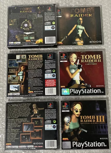 Sony Playstation One PS1 PAL games bundle Tomb Raider 1 Big box, 2 & 3