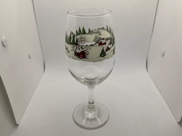 Libby Snowy Winter Village Scene Wine Glass Set Of 11