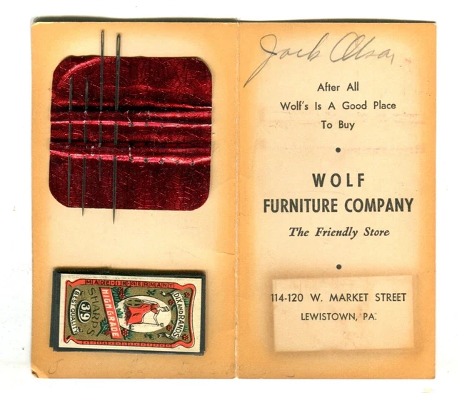 Lewistown PA - Wolf Furniture Company- needle case -1940's