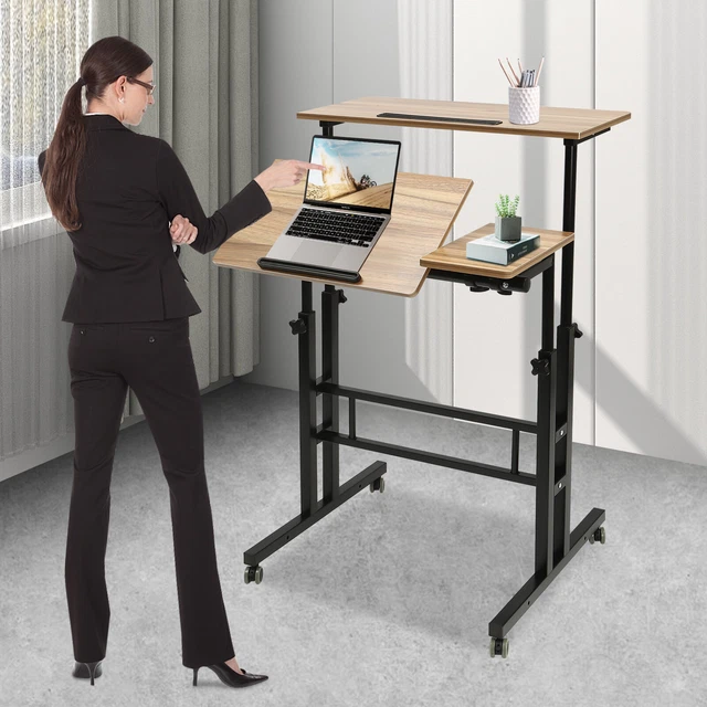ROLLING LAPTOP DESK Adjustable Height Computer Table Stand up Office