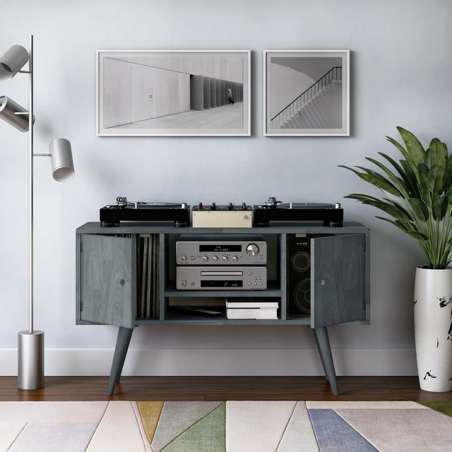 Handy Living Wood Entertainment Cabinet with Doors - Gray Finish  MSRP $302.99
