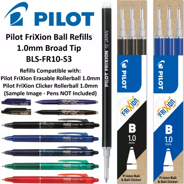 Pilot FriXion Erasable Pen REFILLS 0.7mm Set of 6 Assorted Black Blue