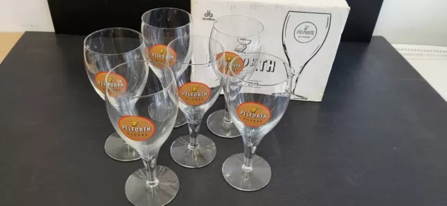 Lot 6 Verres A Pied Neufs  " Biere Pelforth Blonde 25 Cl "