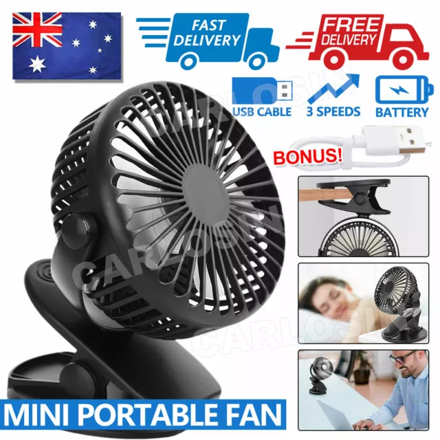 Portable 360° Mini Fan Travel USB Rechargeable Clip On Desk Pram Car Cooling Fan