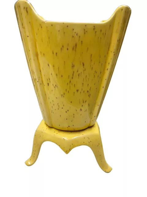 Vintage Speckled Yellow  Mid Century Modern Planter Vase