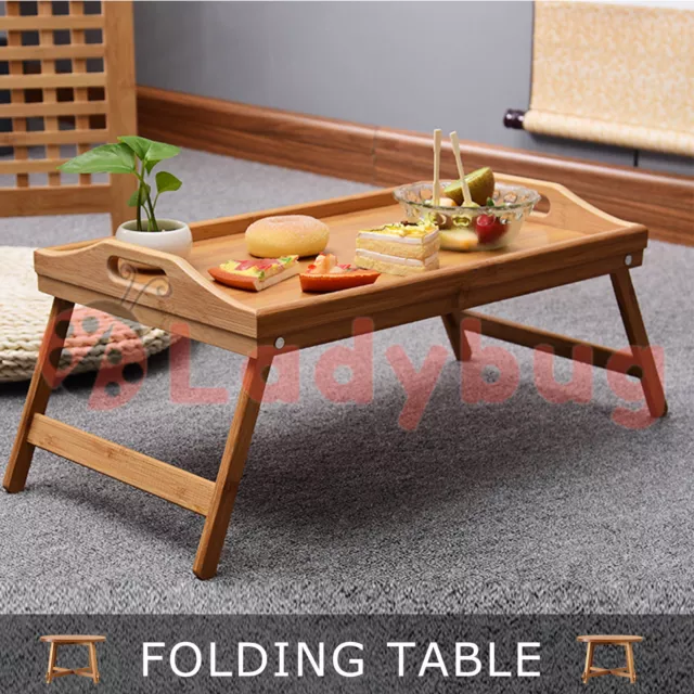 BAMBOO FOLD UP LAP TRAY Tea Coffee Table Wooden Breakfast in Bed SERVING TRAY