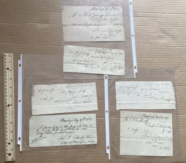 Lot of 6 Antique 19th Century (1830+) Hand Written And Signed Receipts