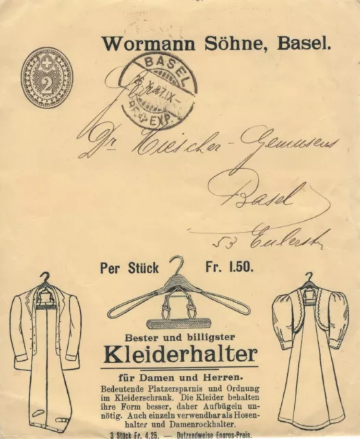 Schweiz 1897, Ganzsachenstreifband mit privatem Zudruck: Kleidung, Kleiderhalter