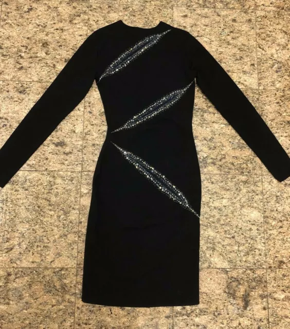 Emilio Pucci 2012 Black Wool Beaded Embellished Crystal Cutout Long Sleeve Dress