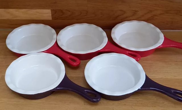 Set 5 padelle per crostata scanalate in gres porcellanato con manici diametro 13 cm