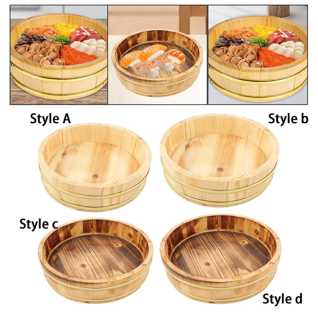 BambooMN Hangiri Sushi Oke - Vaschetta In Legno Per Mescolare Riso, 30 Cm, Naturale, Con Coperchio