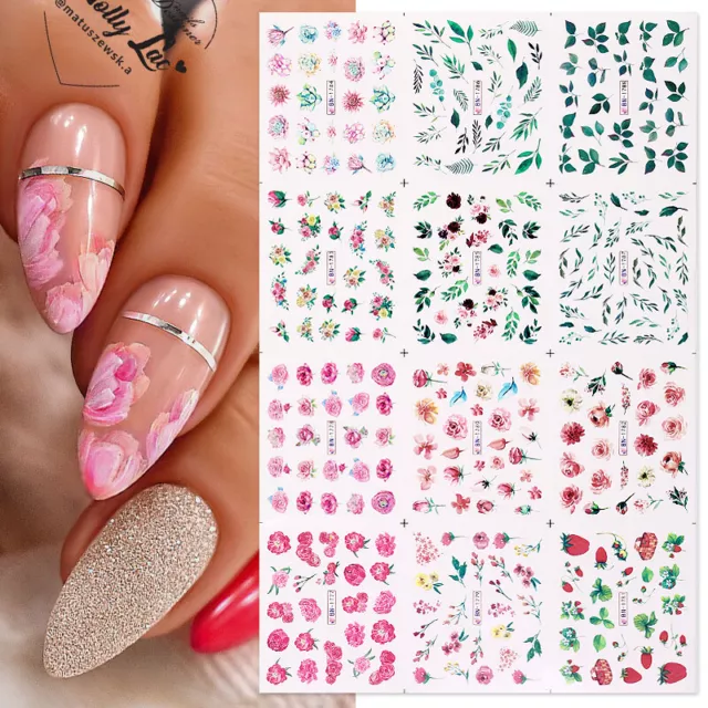 Nagel Wasser Decals Sommer Frühling Blumen Blatt Nagel Aufkleber DIY Nail Art