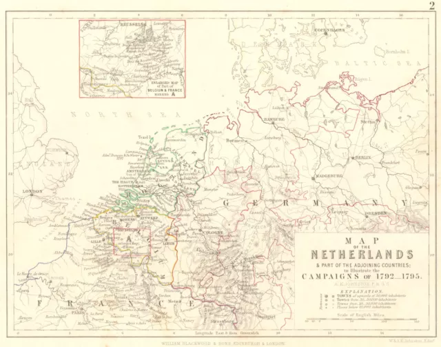 NETHERLANDS & Belgium. Military campaigns of 1792- 1795. France 1848 old map