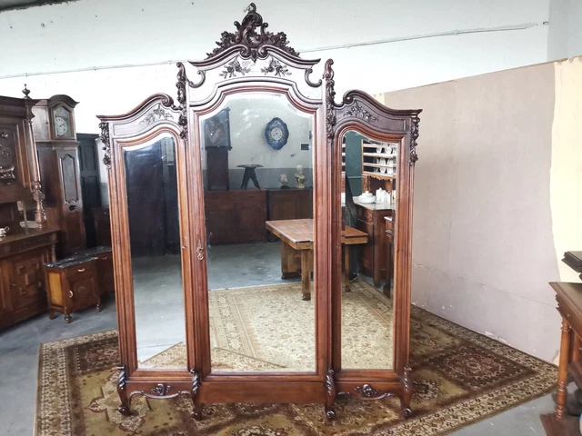 Armadio In Noce A 3 Ante A Specchio Integro Originale Epoca 900' Restaurato