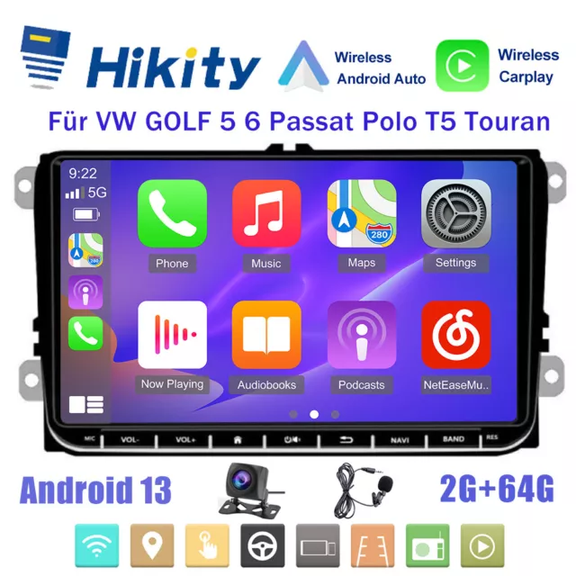 64GB Carplay Android 13 Autoradio GPS WiFi für VW GOLF 5 6 Passat Polo T5 Touran