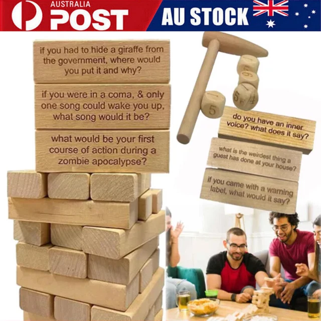 Ice Breaker Questions Tumbling Tower Game 54PC Wooden Balance Stacking Tower Toy