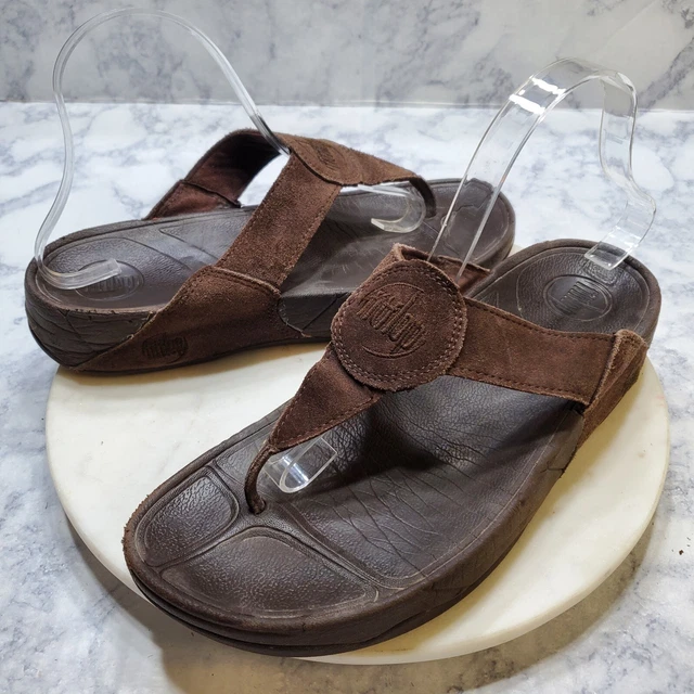 FitFlop Womens 10 EU 42 Oasis Thong Sandals Brown Micro Wobble Board Comfort