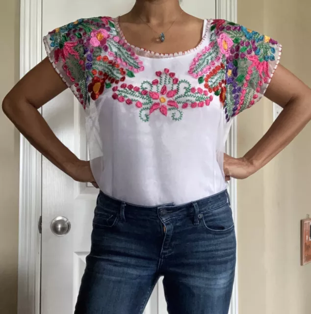 Authentic Handmade Mexican Blouse - each is unique  embroidered craft indigenous