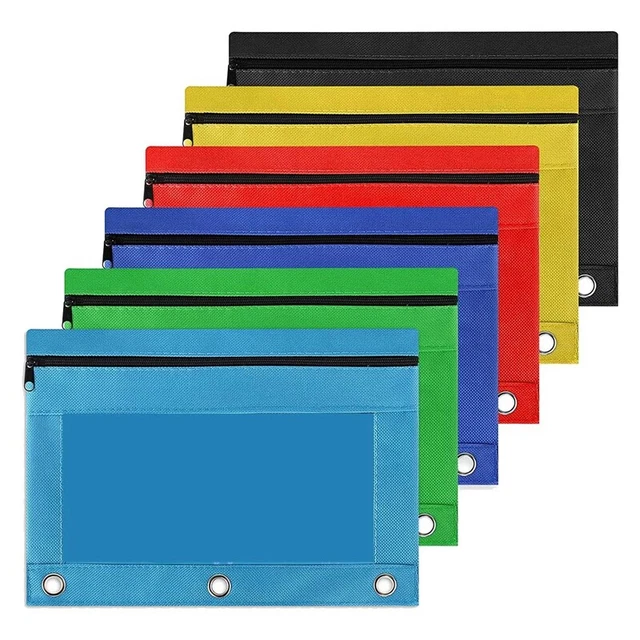 6 Pack Fabric Pencil Case Sturdy AU Durable Binder Pouch with Clear Window W8B9