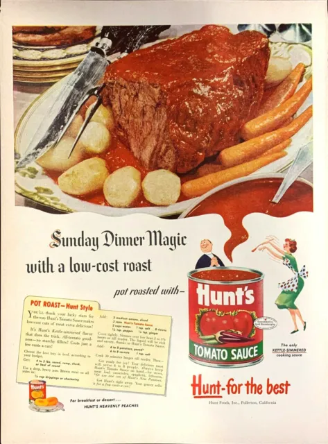 Vintage 1952 Hunt's Tomato Sauce Pot Roast Recipe Print Ad Advertisement