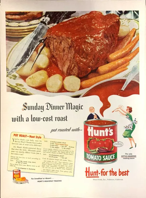 Vintage 1952 Hunt's Tomato Sauce Pot Roast Recipe Print Ad Advertisement