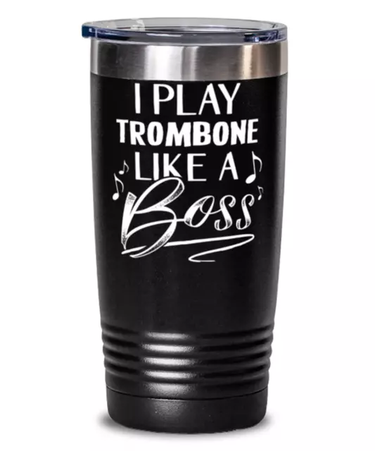 Funny Gift for Trombone Player Tumbler Mug Black 20oz Vacuum Insulated Stainless