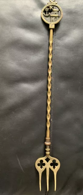 Vintage Brass toasting fork - castle Anchor  & Sun ☀️ Handle Theme 18 1/2 Inch