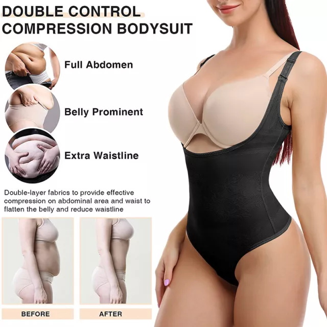 Jacquard Women Tummy Control Thong Bodysuit Shapewear Full Body Shaper Corset UK 3