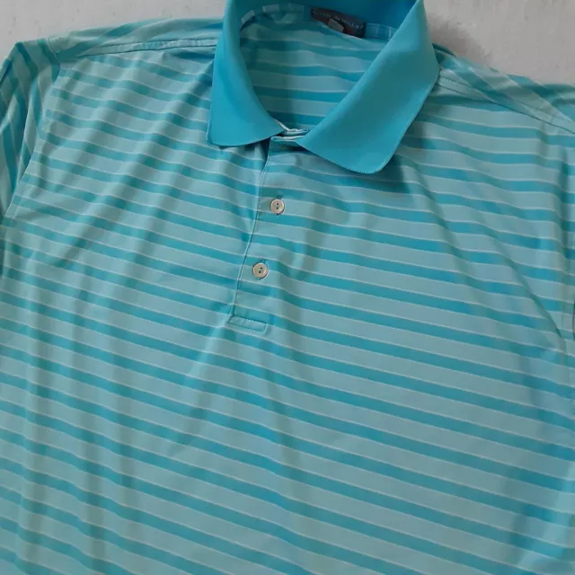 Peter Millar Golf Polo Shirt Mens Large Blue Stripe Summer Comfort Performance
