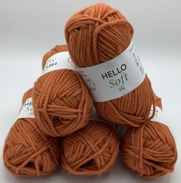 Hello Soft Aran Knitting Crochet Yarn 5X50g Balls- Pumpkin#we13