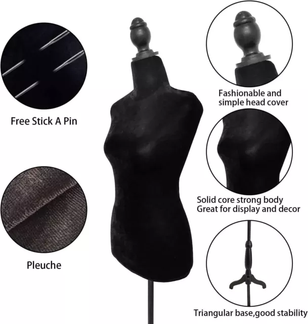 Black Female Mannequin Torso Body with Adjustable Tripod Stand Dress Display