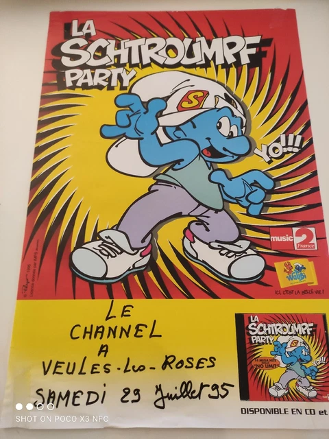 RARE VINTAGE SCHTROUMPF poster Affiche 120X75 DESSIN ANIMÉ, SMURF TBE