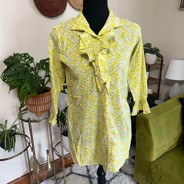 Vintage Womens 60s 70s Permanent Press Flower Shirt Sz 12