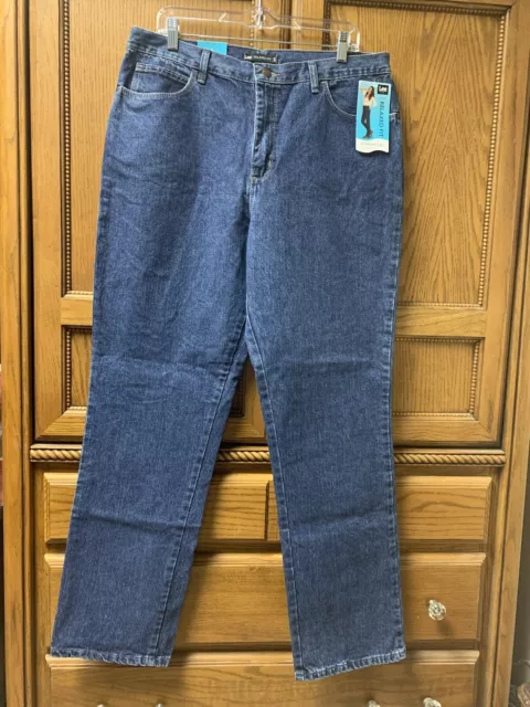 NWT Lee Blue Denim Relaxed Mid Rise Straight Leg Jeans Women Size Long 16 36X33