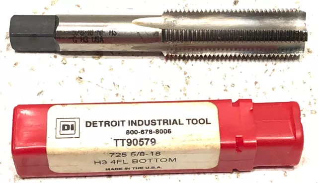 Detroit Industrial Tool TT90579 Bottoming Tap 5/8-18 NF H3 HSS 4 Flute USA Made