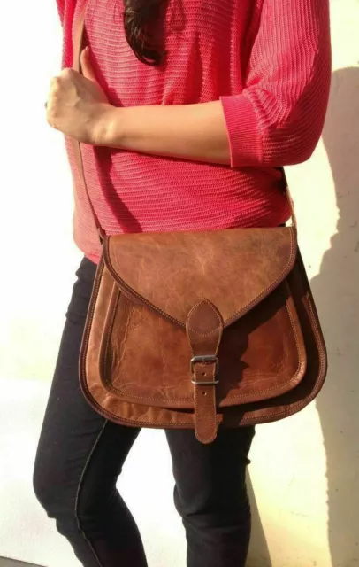 Femmes Cuir Véritable Sacoche Marron Bandoulière Messager Sac