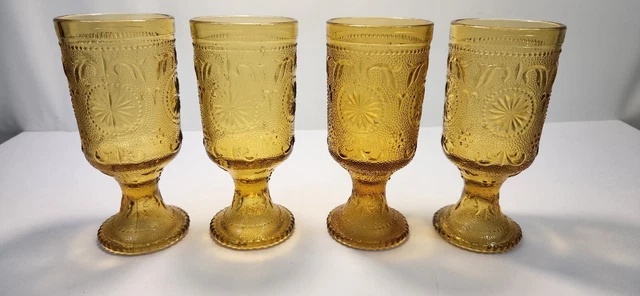 VINTAGE Brockway Glass Co. American Concord Amber Water Goblets Set of 4