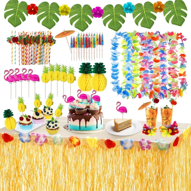 Kit Decorazioni Festa Hawaiana 115 Pezzi - Gonna Tavolo, Ghirlande E Cannucce | Tema Tropicale - Foto 12