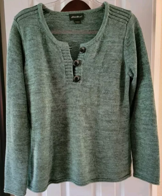 Eddie Bauer Women's Green Shaker Knit Sweater Pullover Medium NWOT 100% COTTON