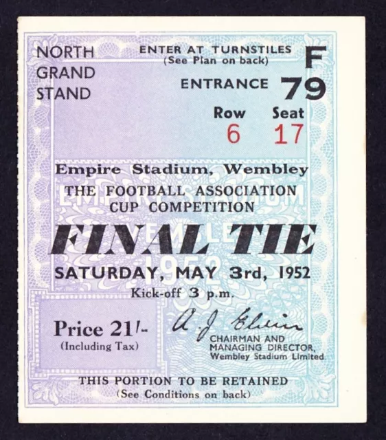 1952 FA Cup Final ARSENAL v NEWCASTLE UNITED *Excellent Condition Ticket*