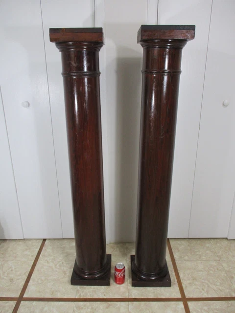 2 Beautiful Solid Wood Round Pine Columns Pillars Architectural Salvage 55" Tall