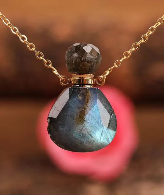 LABRADORITE Urn Necklace, Cremation Jewelry, TEARDROP CRYSTAL Urn Pendant