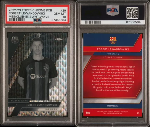 2022-23 Topps Chrome Barcelona Robert Lewandowski Black White Wave PSA 10