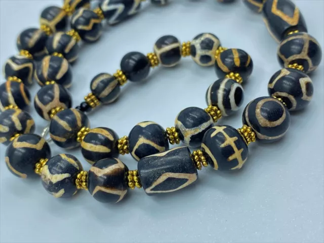 Old Antique Ancient Pyu Culture Dynasty Etched Amulet Prayer Jewelry Beads Mala 3