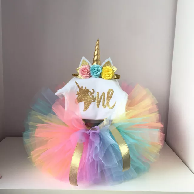 Baby Girl 1st birthday outfit unicorn romper tutu for cakesmash photoshoot 3pc